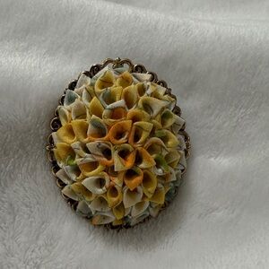 Elegant Vintage Yellow and Cream Floral Brooch